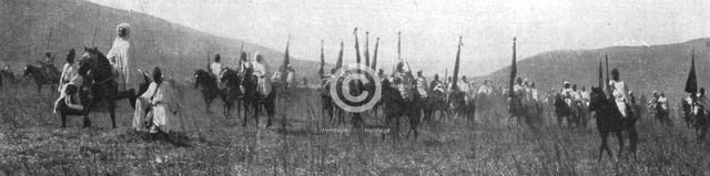 'Le Sultan du Maroc a Fez; Le sultan Moulay Youssef, se rendant a Fez, chevauche en tete..., 1916. Creator: Schmitt.