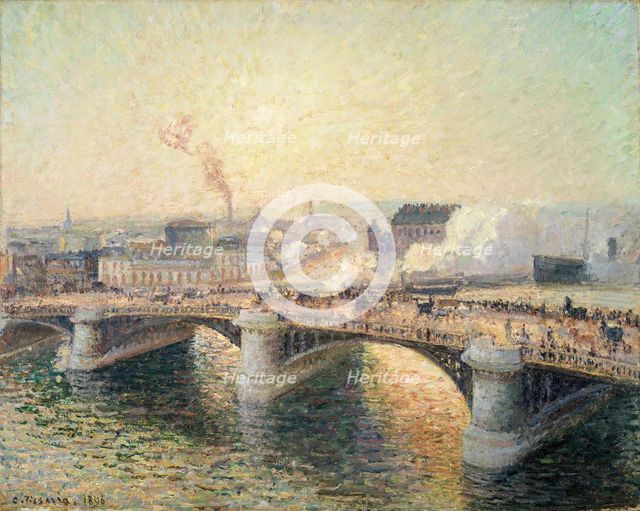 Le Pont Boieldieu, Rouen, Soleil Couchant [The Pont Boieldieu at Sunset], 1896.  Creator: Camille Pissarro.