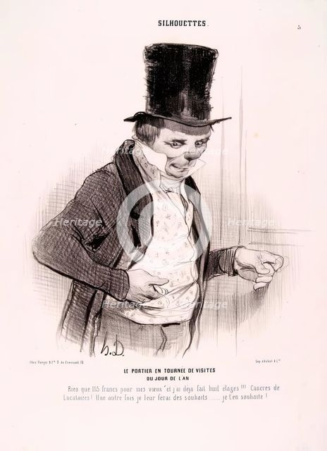 Le Portier en Tournées de Visites du jour de l'An (Silhouettes No. 5), 1841. Creator: Honore Daumier.