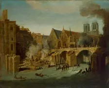 Le Petit-Pont, après l'incendie de 1718, 1718. Creator: Jean-Baptiste Oudry