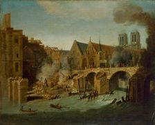 Le Petit-Pont, après l'incendie de 1718, 1718. Creator: Jean-Baptiste Oudry