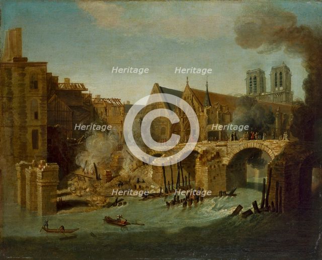 Le Petit-Pont, après l'incendie de 1718, 1718. Creator: Jean-Baptiste Oudry.