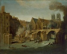 Le Petit-Pont, après l'incendie de 1718, 1718. Creator: Jean-Baptiste Oudry