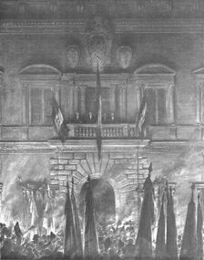 Le peuple de Rome au Palais Farnese; M. Briand, du balcon de l'ambassade de France..., 1916. Creator: Unknown