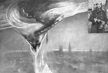 Le premier zeppelin detruit; pris en chasse au-dessus de Gand, et atteint par le sous-lieutenant av Creator: Unknown