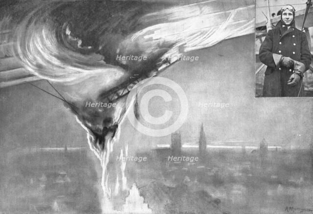 'Le premier zeppelin detruit; pris en chasse au-dessus de Gand, et atteint par le sous-lieutenant av Creator: Unknown.