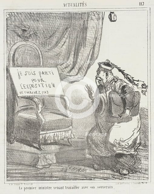 Le premier ministre venant travailler avec son souverain, 1867. Creator: Cham.