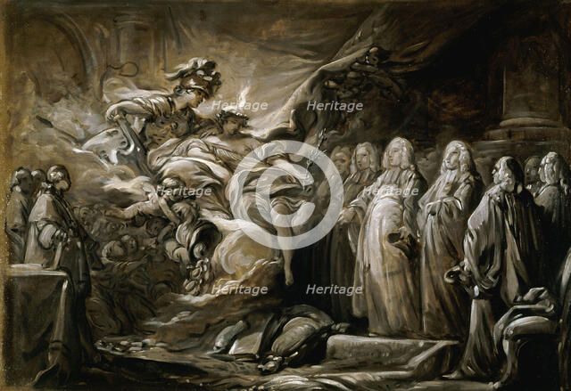 Le Prévôt des marchands et les Échevins de la Ville de Paris ; allégorie au traité de..., c1758-1768 Creator: Jean-Baptiste Deshays.