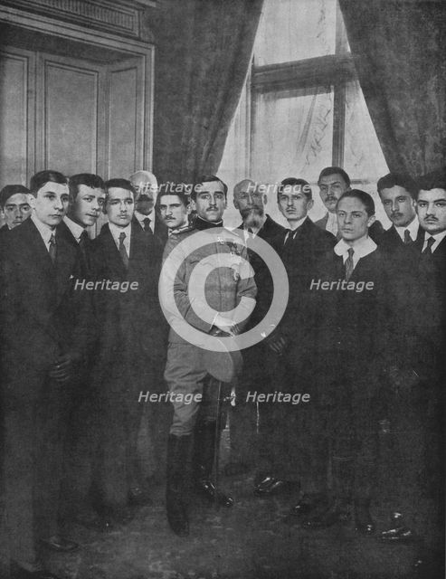 'Le prince Alexandre et les Lyceens de Paris; reception par le prince regent de Serbie..., 1916. Creator: Manuel.