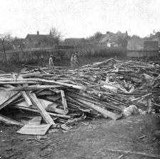 Le Royaume de la Mort'; Gouttieres et feuilles de zinc que les allemands avaient amasses et qu'ils Creator: Unknown