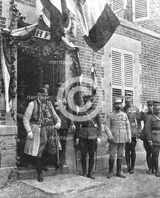 'Le roi du Montenegro sortant du quartier general du general Gouraud', 1916. Creator: Unknown.