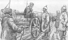 Le roi Pierre, quittant la Vieille-Serbie, interroge des prisonniers allemands qu'il..., 1916. Creator: Vladimir Betzitch