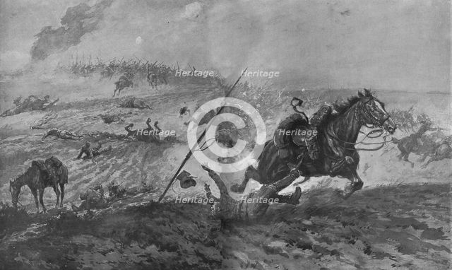 ''Le Role de la Cavalerie; Dragons Francais Chargeant des Uhlans', 1914. Creator: Georges Bertin Scott.