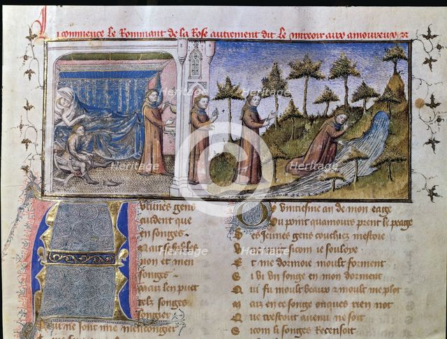 Le Roman de la Rose, codex, miniature on page 2, work by Guillaume de Lorris.