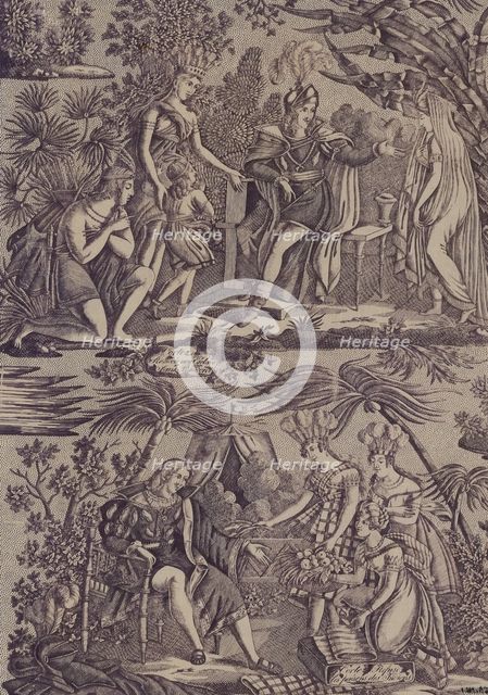 Le Romance du Cortés (The Song of Cortez) (Furnishing Fabric), Nantes, 1815. Creator: Favre-Petitpierre et Cie.