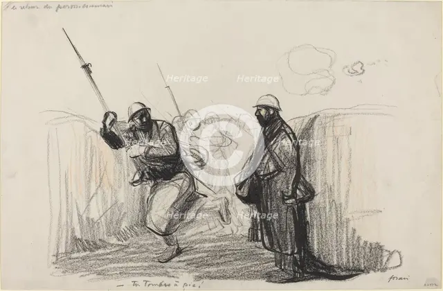 Le retour du permissionnaire. -Tu Tombes à pic!, c. 1914/1919.  Creator: Jean Louis Forain.