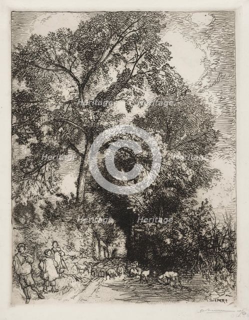 Le Retour du Troupeau, Crèvecoeur, 1913. Creator: Auguste Louis Lepère (French, 1849-1918).