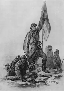 Le retour des Serbes en Serbie; le 30 septembre 1916, les soldats de la troisieme armee..., 1916. Creator: Vladimir Betzitch