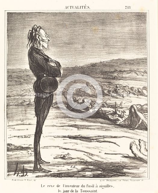 Le rève de l'inventeur du fusil à aiguilles, le jour de la Toussaint, 1866. Creator: Honore Daumier.