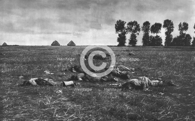''Le Reve Ecroule; Des cadavres Allemands dans la plaine', 1914. Creator: J Simont.