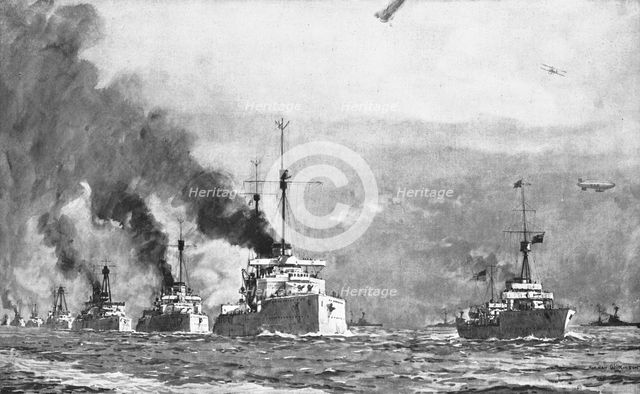 'Le Reddition de la Flotte Allemande; le 21 novembre 1918, a midi, les grands navires de..., 1918. Creator: Norman Wilkinson.
