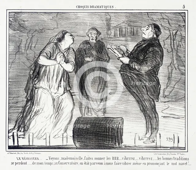 Le Régisseur. - Voyons, mademoiselle, faites sonner les RRR..., 1856. Creator: Honore Daumier.