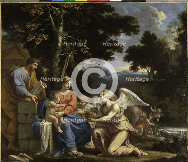 Le repos pendant la fuite en Egypte. Esquisse pour le carton de la tapisserie tissée..., c1652. Creator: Charles Poerson.