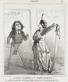 Le Théâtre d'aujourd'hui et le théâtre d'autrefois. La Coutellerie dramatique ayant..., 1867. Creator: Cham