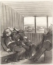 Le voyage en chemin de fer est moins amusant que ne l'espérait Rifolard, 1848. Creator: Honore Daumier