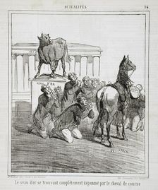 Le veau d'or se trouvant complêtement dégommé par le cheval de course, 1864. Creator: Cham
