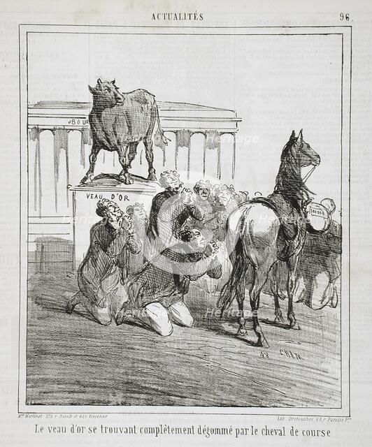 Le veau d'or se trouvant complêtement dégommé par le cheval de course, 1864. Creator: Cham.