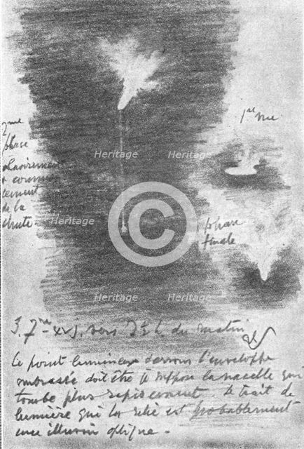 'Le Zeppelin Abattu; Dans la banlieue de Londres; La chute du L21', 1916. Creator: JW Simpson.