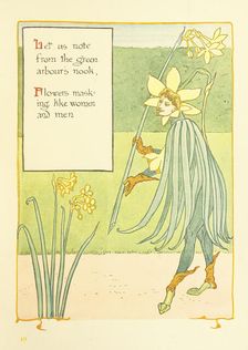 Let us note from the green arbour's nook, Flowers masking like women and men, 1899. Creator: Walter Crane