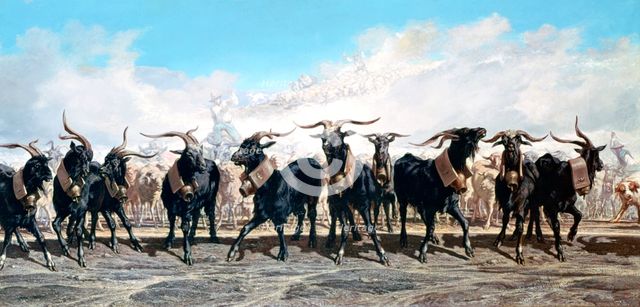'Let us take out the herd', 1853. Artist: Emile Charles Joseph Loubon