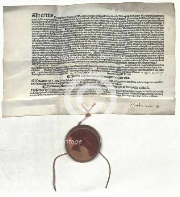 Letter of indulgence offered by Albert, archbishop of Mainz, on the authority of Pope Leo X, 1517.