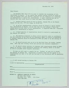 Letter announcing meeting to oppose US intervention in Angola, December 30, 1975. Creator: Unknown