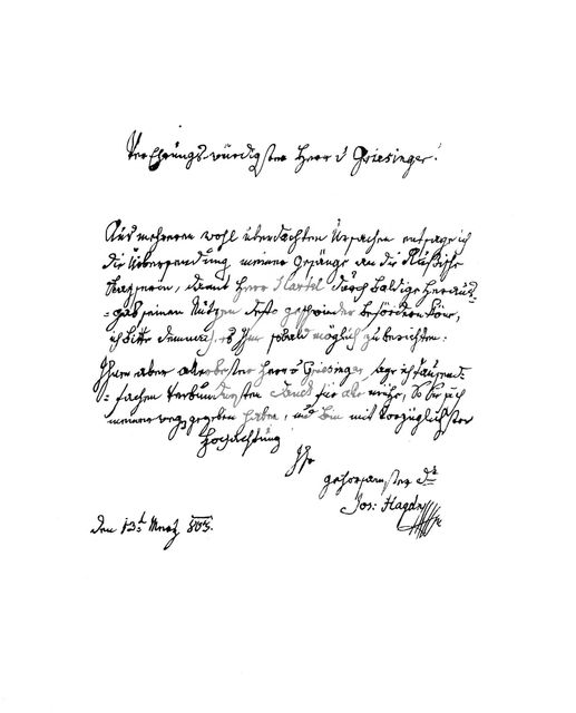 Letter by Francis Joseph Haydn to Herr von Griesinger, 1803 (1865).Artist: Frederick George Netherclift