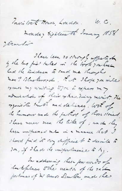 Letter from Charles Dickens to 'George Eliot' (Mary Ann Evans), 1858. Creator: Charles Dickens.