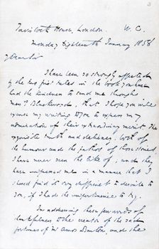 Letter from Charles Dickens to George Eliot (Mary Ann Evans), 1858. Creator: Charles Dickens