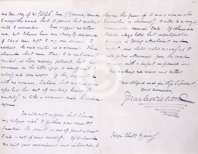 Letter from Charles Dickens to 'George Eliot' (Mary Ann Evans), 1858. Creator: Charles Dickens.