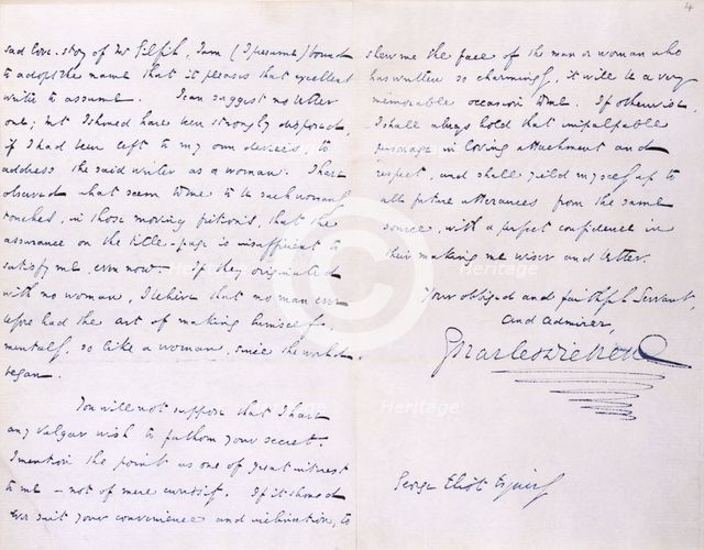 Letter from Charles Dickens to 'George Eliot' (Mary Ann Evans), 1858. Creator: Charles Dickens.