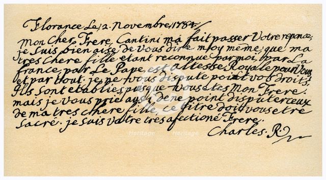 Letter from Charles Edward Stuart to his brother Henry Benedict, 2nd November 1784.Artist: Charles Edward Stuart