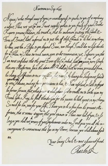Letter from Charles I to his nephew, Prince Maurice, 20th September 1645. Artist: King Charles I