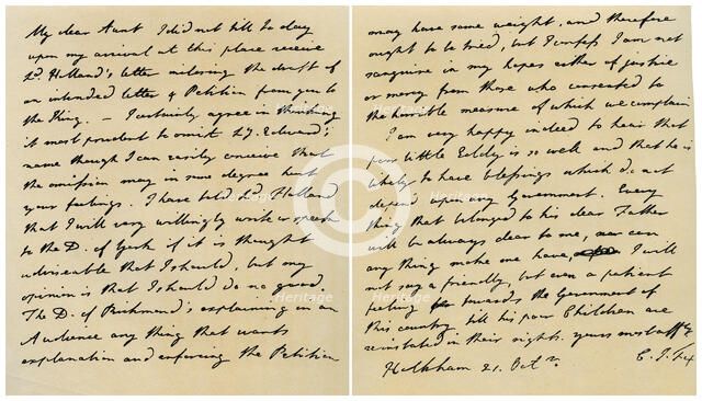 Letter from Charles James Fox to his Aunt Emily, 21st October 1798.Artist: Charles James Fox