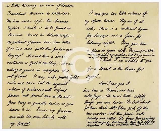 Letter from Charles Lamb to John Clare, 31st August 1822.Artist: Charles Lamb