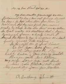 Letter from A. Anthony Smith, an African-American man, to his brother, 1911. Creator: Unknown