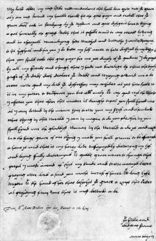 Letter from Anne Boleyn to Cardinal Wolsey, c1528. Creator: Anne Boleyn