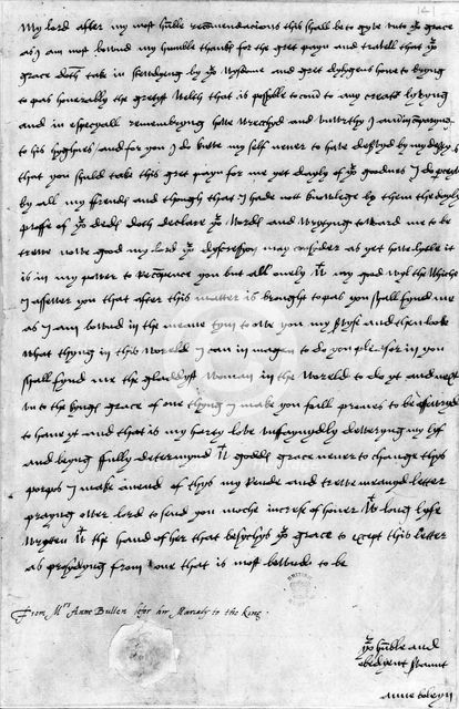 Letter from Anne Boleyn to Cardinal Wolsey, c1528. Creator: Anne Boleyn.