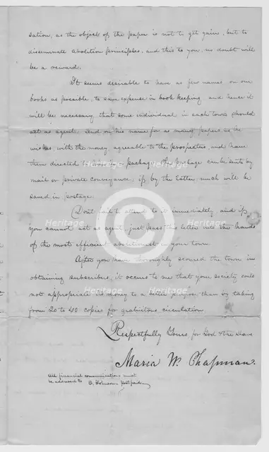 Letter from abolitionist soliciting for Cradle of Liberty distributors, 1839-03-25.  Creator: Unknown.