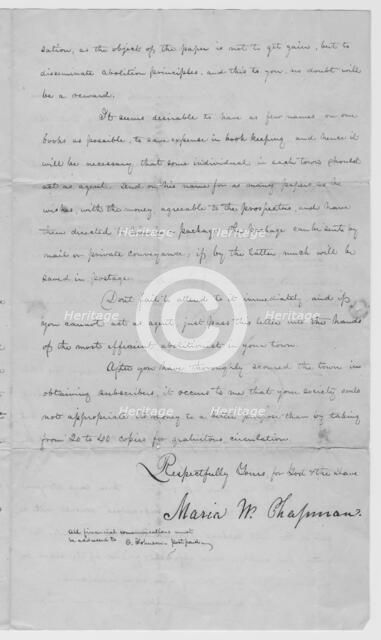 Letter from abolitionist soliciting for Cradle of Liberty distributors, 1839-03-25.  Creator: Unknown.